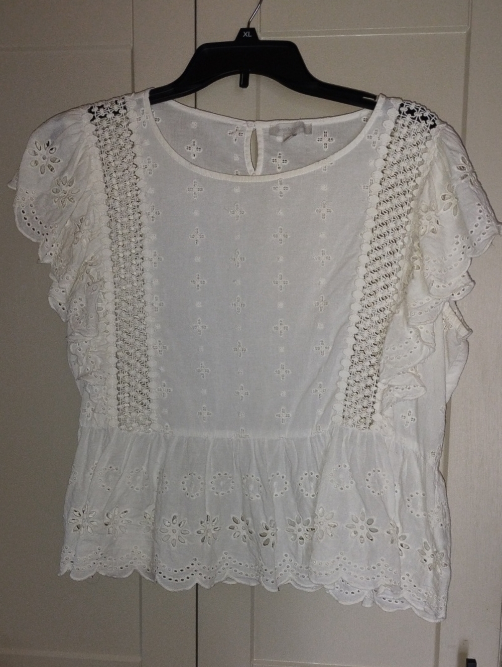 Women's Off White Eyelet Lace Peplum Blouse